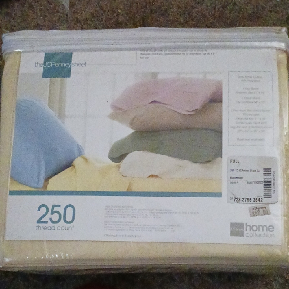 JC PENNEY250 Thread Count Sheet Set - Buttercup~New In Package